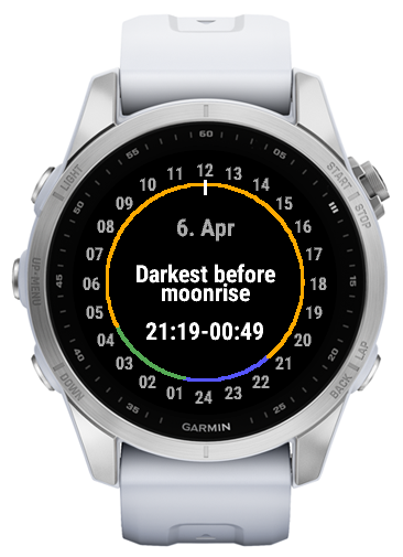 Dark Sky tonight ring screen on a Garmin watch