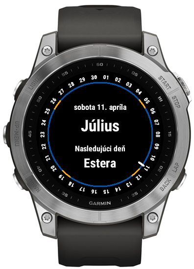 Name day detail screen with circular month calendar