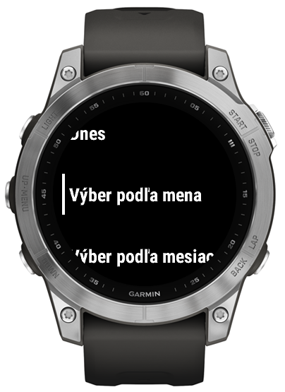 Name day menu with search and month navigation