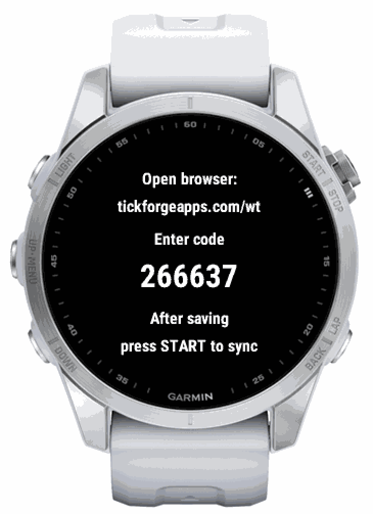 Wrist Timetable setup code screen on a Garmin watch