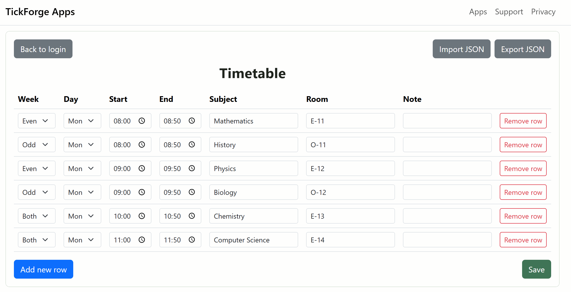 Wrist Timetable web editor