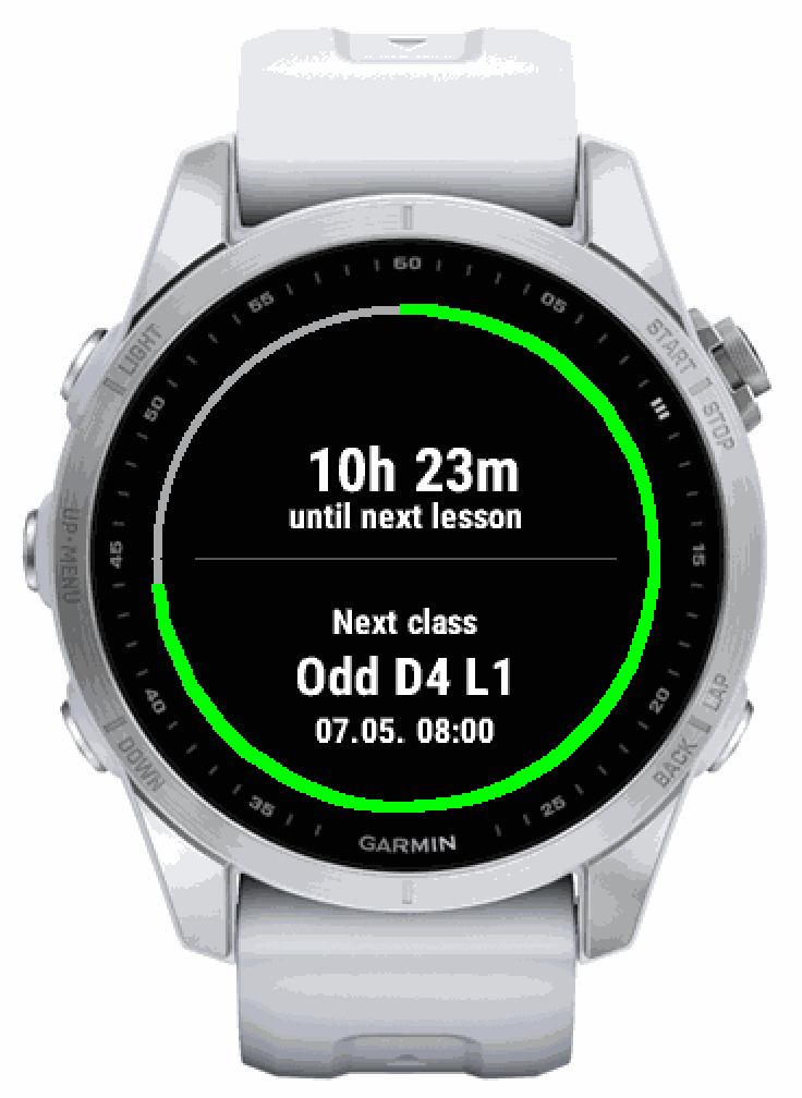 Wrist Timetable main screen on a Garmin watch